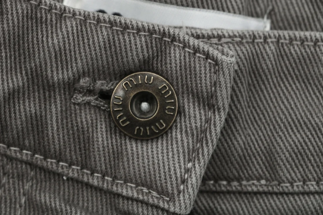 Miu Miu Logo Embroidered Washed Cargo Wide-Leg Pants Button