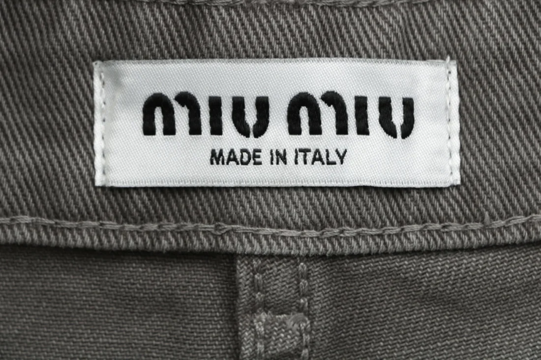 Miu Miu Logo Embroidered Washed Cargo Wide-Leg Pants Brand label