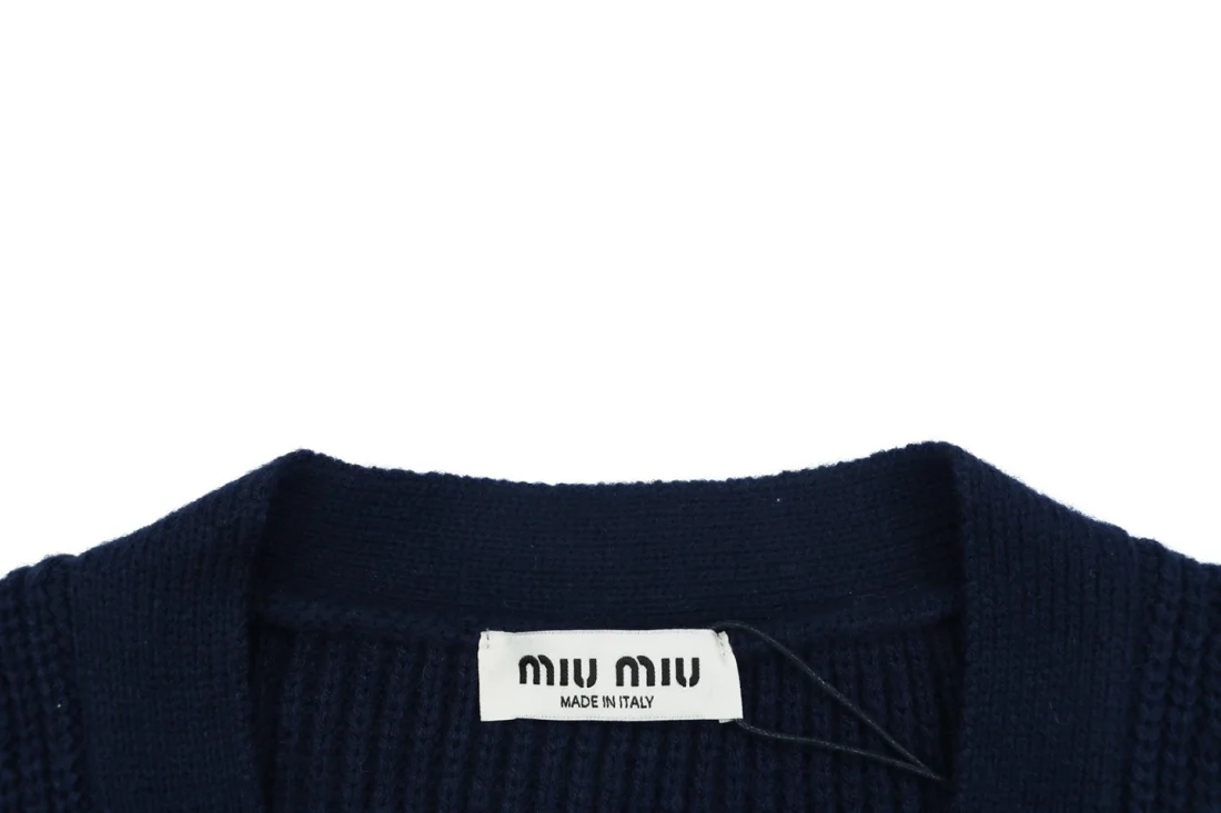 Miu Miu Logo Patch Color Block Knit Cardigan Collar