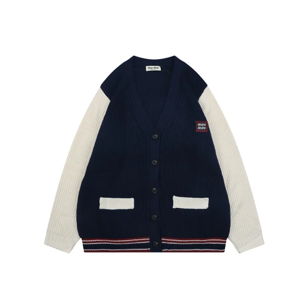 Miu Miu Logo Patch Color Block Knit Cardigan Front view