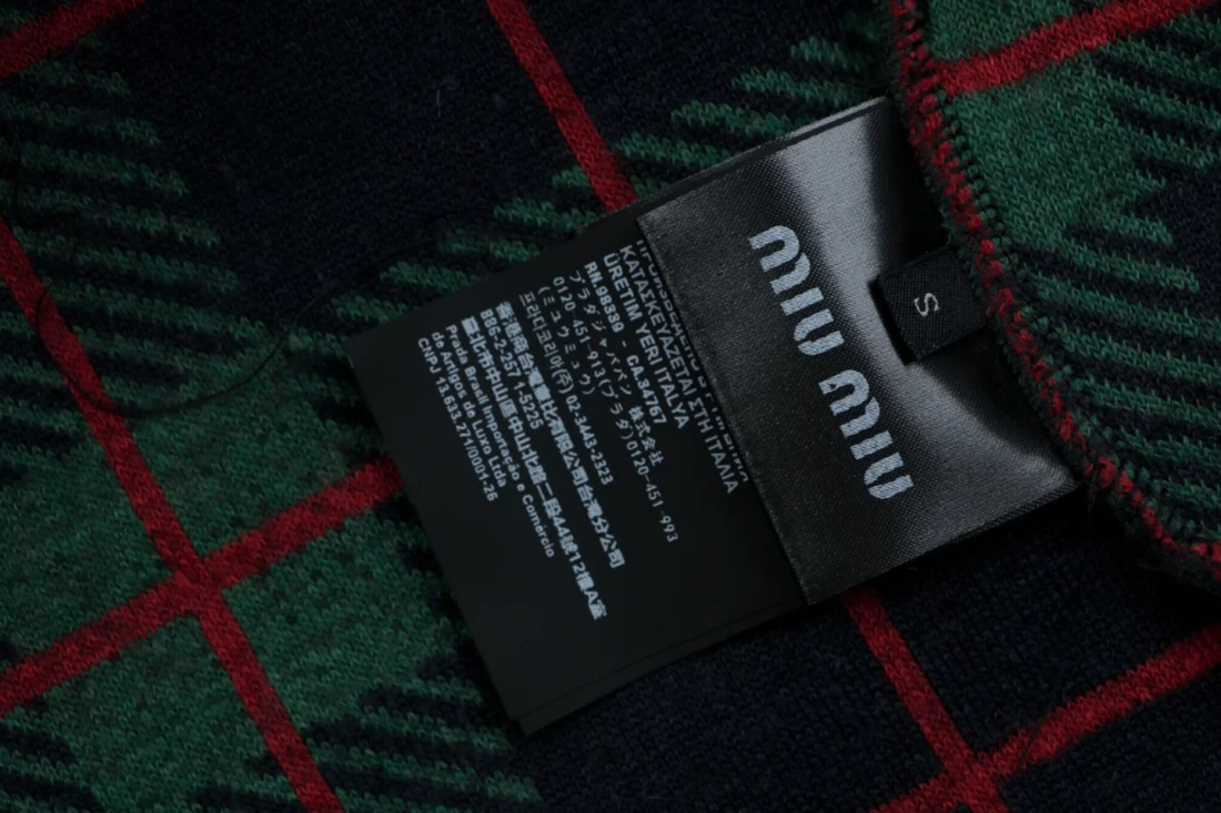 Miu Miu Tartan Teddy Fleece Jacket Wash label
