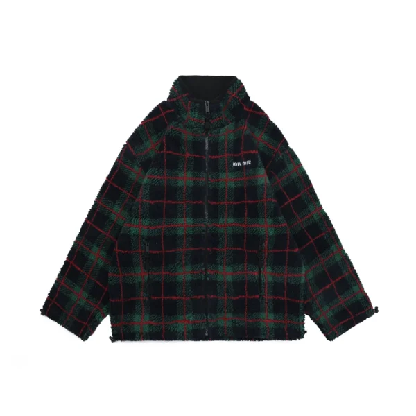 Miu Miu Tartan Teddy Fleece Jacket Front view