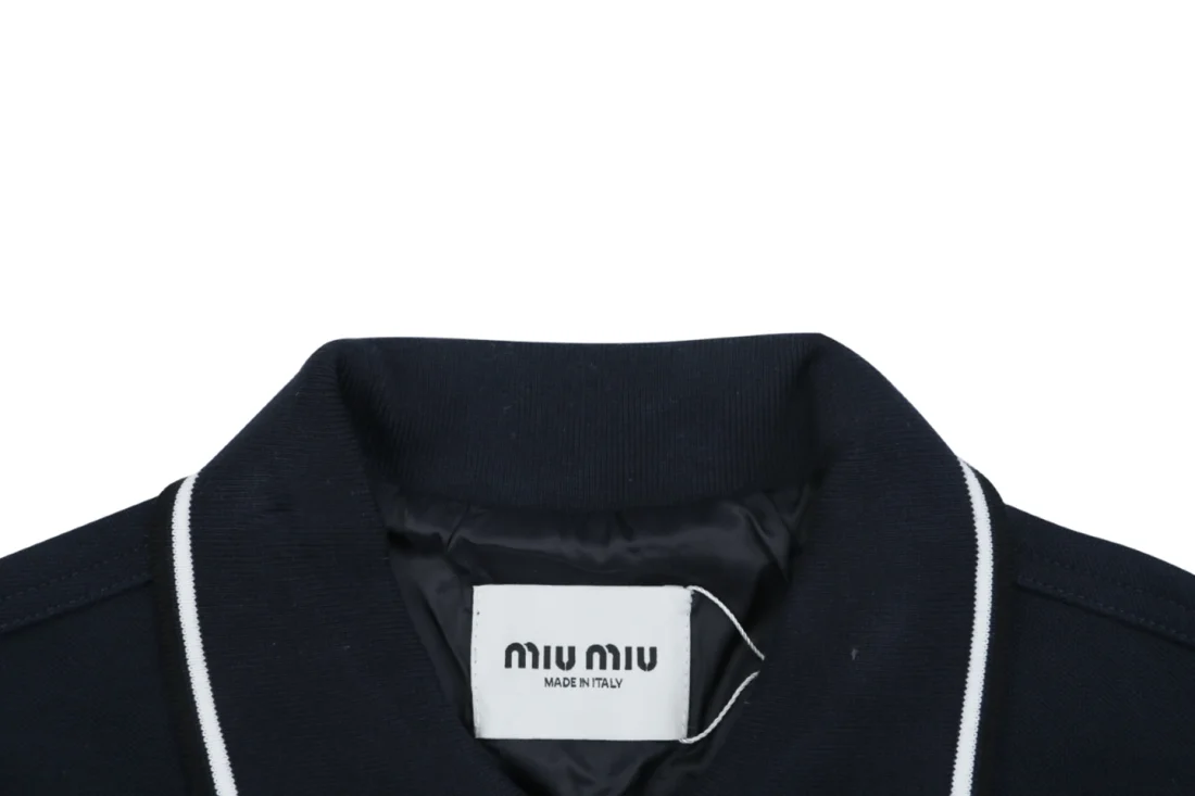 MiuM Contrast-Trim Logo Zip-Up Jacket Collar