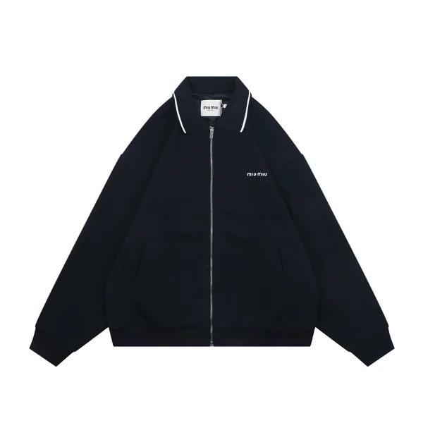 MiuM Contrast-Trim Logo Zip-Up Jacket Front view