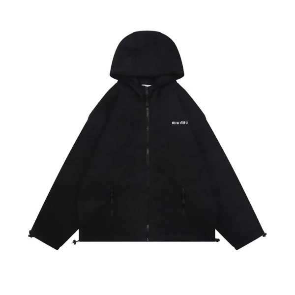 MiuM Embroidered Logo Fleece Hooded Jacket Front view