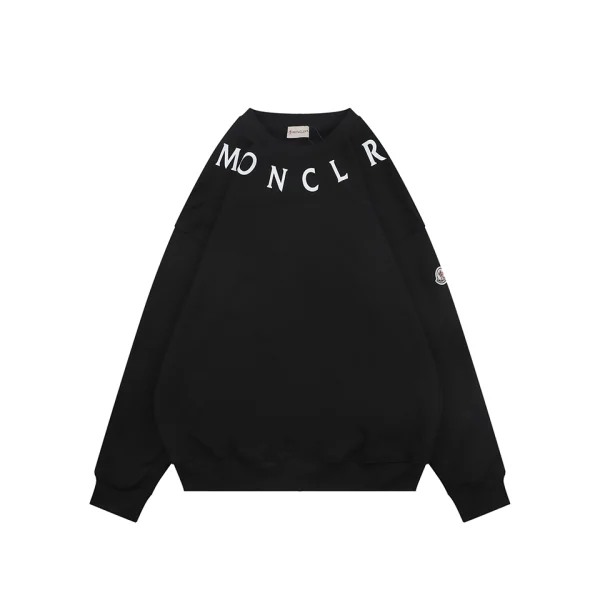 Moncler Collar Logo Print Crewneck Sweatshirt Black Front view