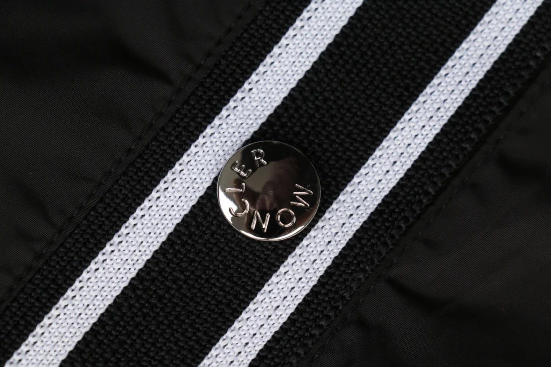Moncler Logo Stripe Hooded Windbreaker Jacket Black Button