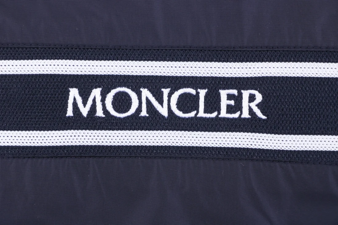 Moncler Logo Stripe Hooded Windbreaker Jacket Navy Brand
