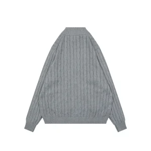 Ralph Lauren Cable-Knit Full-Zip Pony Logo Sweater Grey Back view