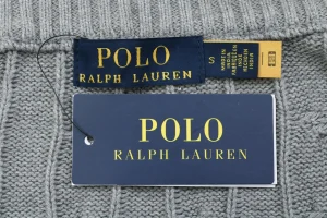 Ralph Lauren Cable-Knit Full-Zip Pony Logo Sweater Grey Brand label