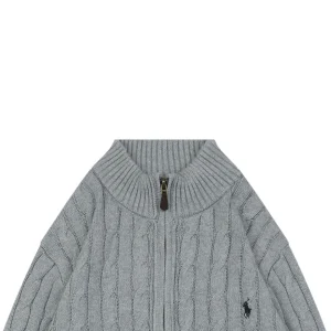 Ralph Lauren Cable-Knit Full-Zip Pony Logo Sweater Grey