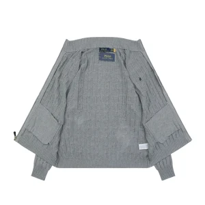 Ralph Lauren Cable-Knit Full-Zip Pony Logo Sweater Grey Lining