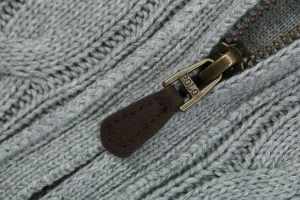 Ralph Lauren Cable-Knit Full-Zip Pony Logo Sweater Grey Zipper puller