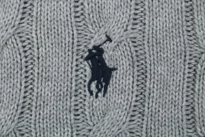 Ralph Lauren Cable-Knit Full-Zip Pony Logo Sweater Grey Brand