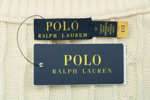 Ralph Lauren Cable-Knit Full-Zip Pony Logo Sweater Beige Brand label