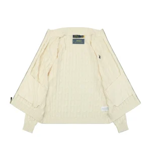 Ralph Lauren Cable-Knit Full-Zip Pony Logo Sweater Beige Lining