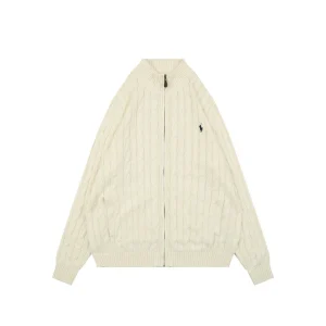 Ralph Lauren Cable-Knit Full-Zip Pony Logo Sweater Beige Front view