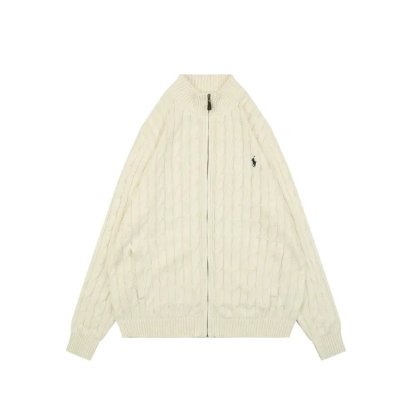 Ralph Lauren Cable-Knit Full-Zip Pony Logo Sweater Beige Front view