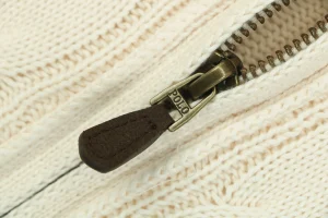 Ralph Lauren Cable-Knit Full-Zip Pony Logo Sweater Beige Zipper puller