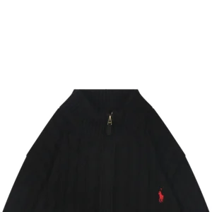 Ralph Lauren Cable-Knit Full-Zip Pony Logo Sweater Black