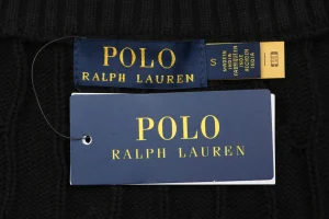 Ralph Lauren Cable-Knit Full-Zip Pony Logo Sweater Black Brand label