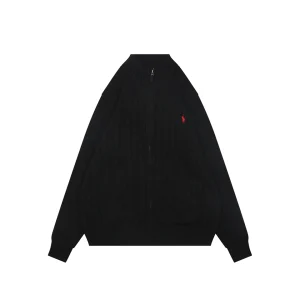 Ralph Lauren Cable-Knit Full-Zip Pony Logo Sweater Black Front view