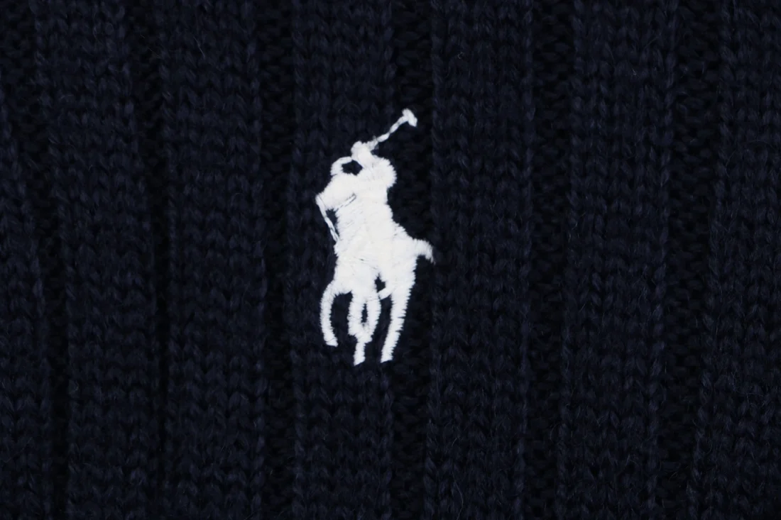 Ralph Lauren Pony Embroidered Ribbed Half-Zip Turtleneck Sweater Black Brand