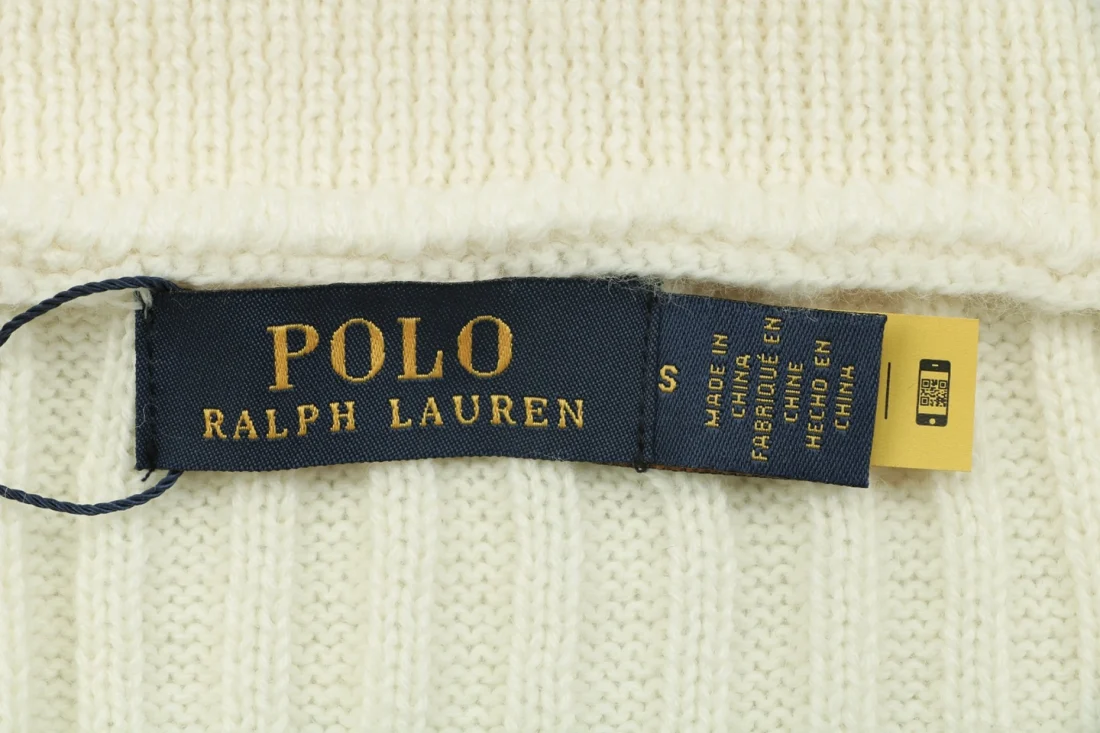 Ralph Lauren Pony Embroidered Ribbed Half-Zip Turtleneck Sweater Beige Brand label