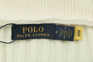 Ralph Lauren Pony Embroidered Ribbed Half-Zip Turtleneck Sweater Beige Brand label