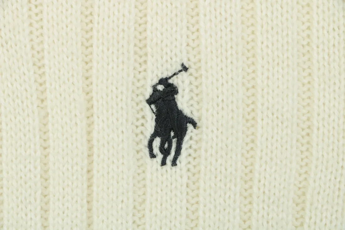 Ralph Lauren Pony Embroidered Ribbed Half-Zip Turtleneck Sweater Beige Brand
