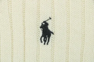 Ralph Lauren Pony Embroidered Ribbed Half-Zip Turtleneck Sweater Beige Brand