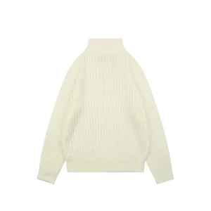Ralph Lauren Pony Embroidered Ribbed Half-Zip Turtleneck Sweater Beige Back view