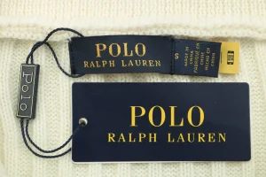 Ralph Lauren Pony Embroidered Ribbed Half-Zip Turtleneck Sweater Beige Brand label