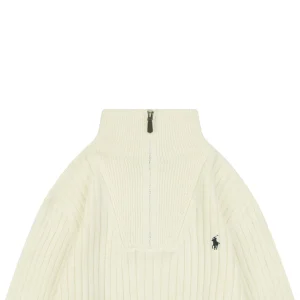 Ralph Lauren Pony Embroidered Ribbed Half-Zip Turtleneck Sweater Beige