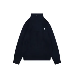 Ralph Lauren Pony Embroidered Ribbed Half-Zip Turtleneck Sweater Black Front view