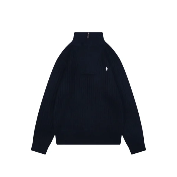 Ralph Lauren Pony Embroidered Ribbed Half-Zip Turtleneck Sweater Black Front view