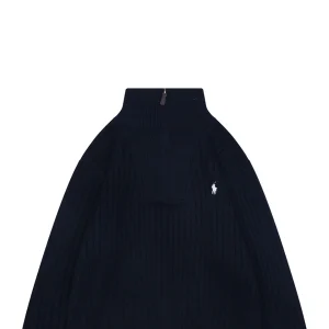 Ralph Lauren Pony Embroidered Ribbed Half-Zip Turtleneck Sweater Black