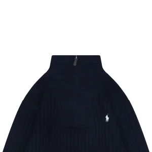 Ralph Lauren Pony Embroidered Ribbed Half-Zip Turtleneck Sweater Black
