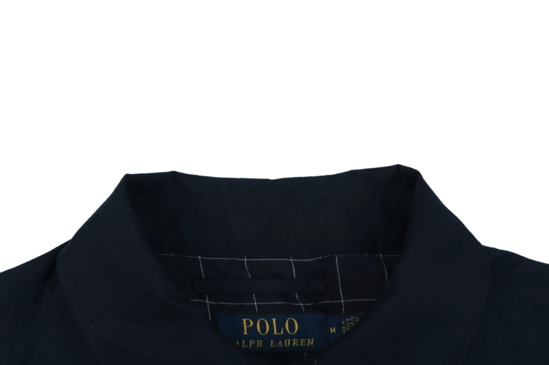 Ralph Lauren Pony Logo Plaid-Lined Cotton Harrington Jacket Navy Collar