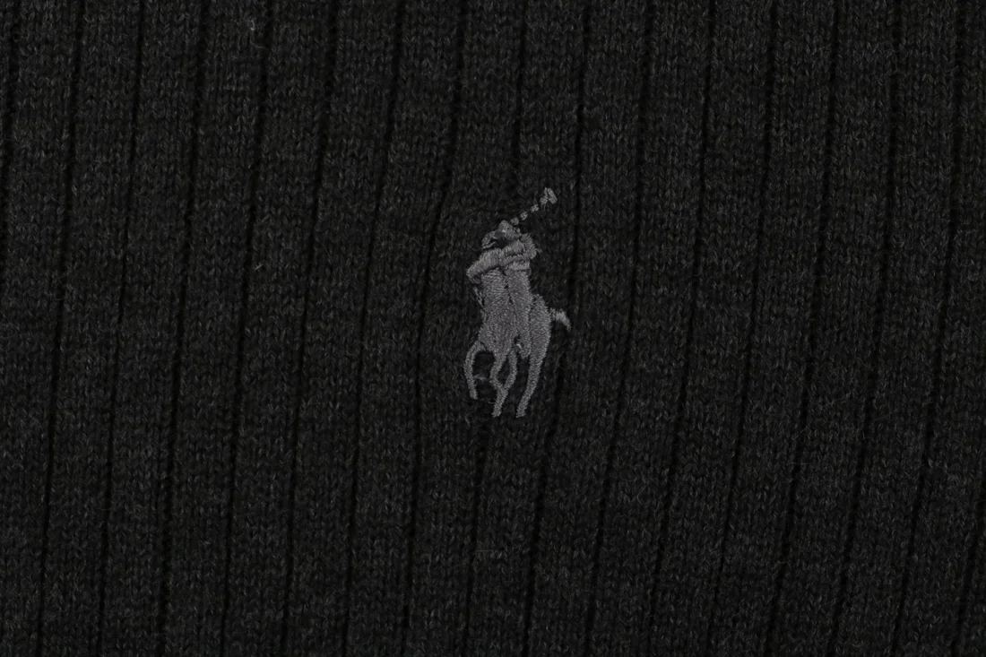 Ralph Lauren Pony Logo Ribbed Full-Zip Sweater Jacket Black Brand