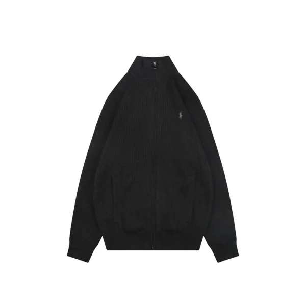 Ralph Lauren Pony Logo Ribbed Full-Zip Sweater Jacket Black Front view