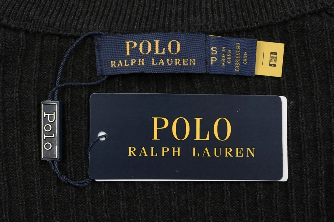Ralph Lauren Pony Logo Ribbed Full-Zip Sweater Jacket Black Brand label