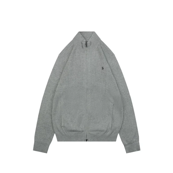 Ralph Lauren Pony Logo Ribbed Full-Zip Sweater Jacket Grey Front view