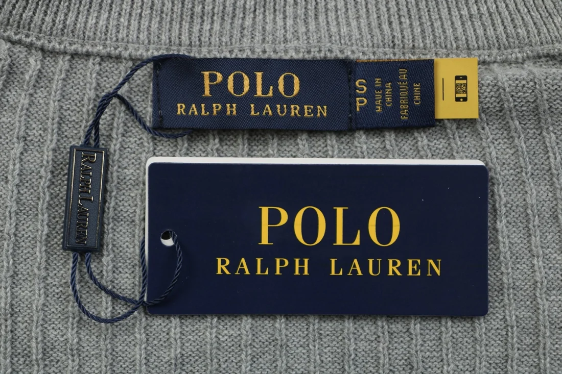 Ralph Lauren Pony Logo Ribbed Full-Zip Sweater Jacket Grey brand label