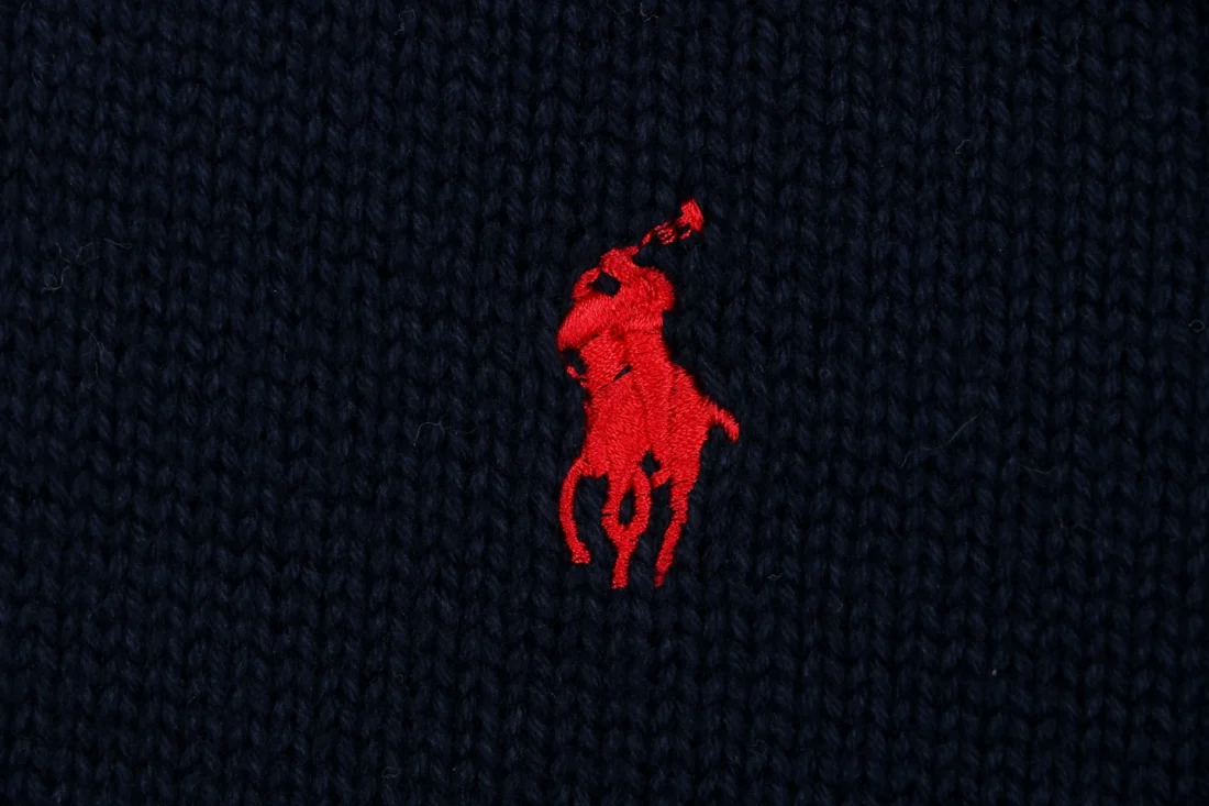 Ralph Lauren Pony Logo Ribbed Mock Neck Half-Zip Cotton Sweater Navy Brand
