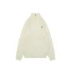 Ralph Lauren Pony Logo Ribbed Mock Neck Half-Zip Cotton Sweater (Beige/Grey/Navy)