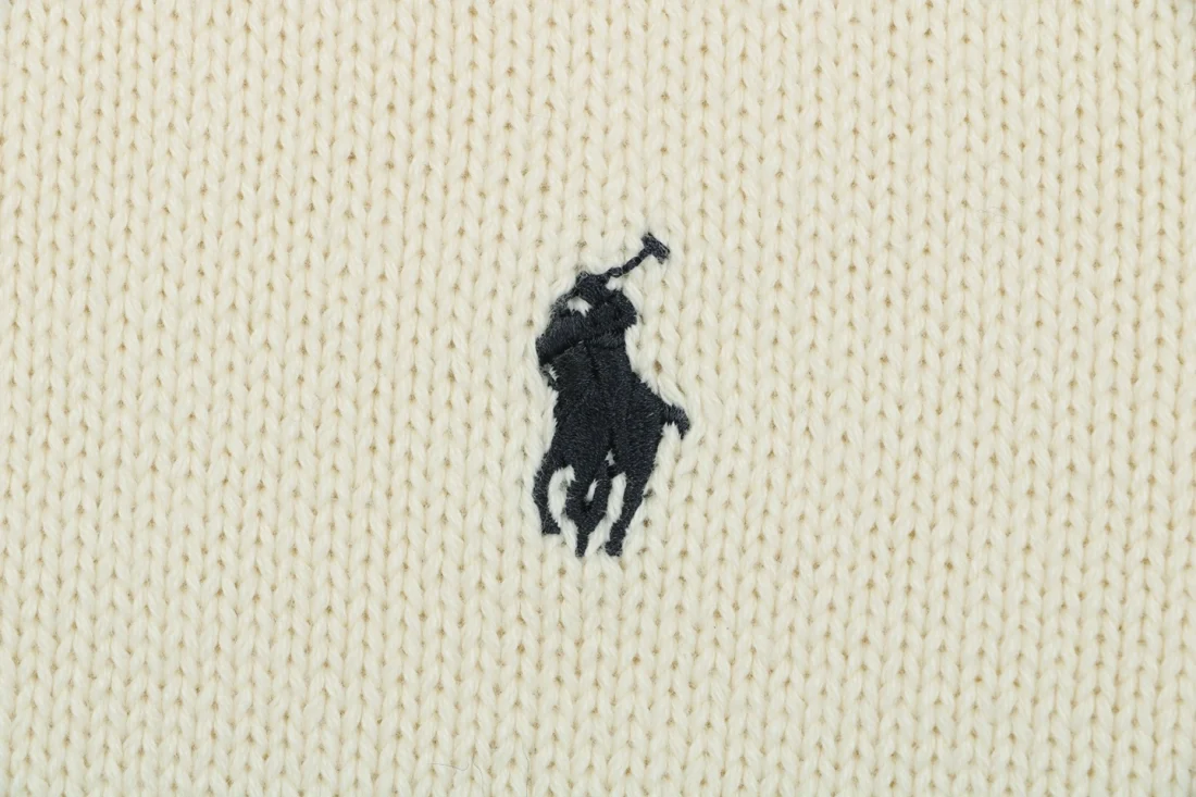 Ralph Lauren Pony Logo Ribbed Mock Neck Half-Zip Cotton Sweater Beige Brand