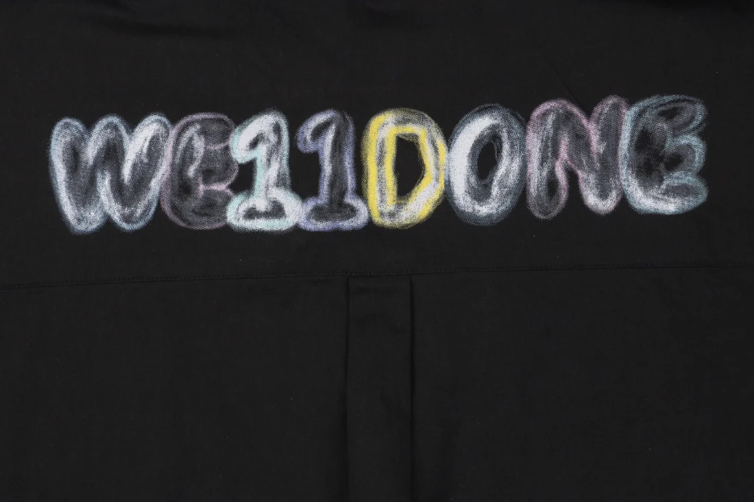 We11done Crayon Logo Print Shirt Black Back Brand Print