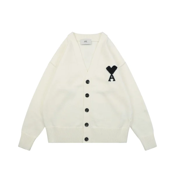 AMI Paris Ami de Coeur Heart Logo V-Neck Cardigan Front view
