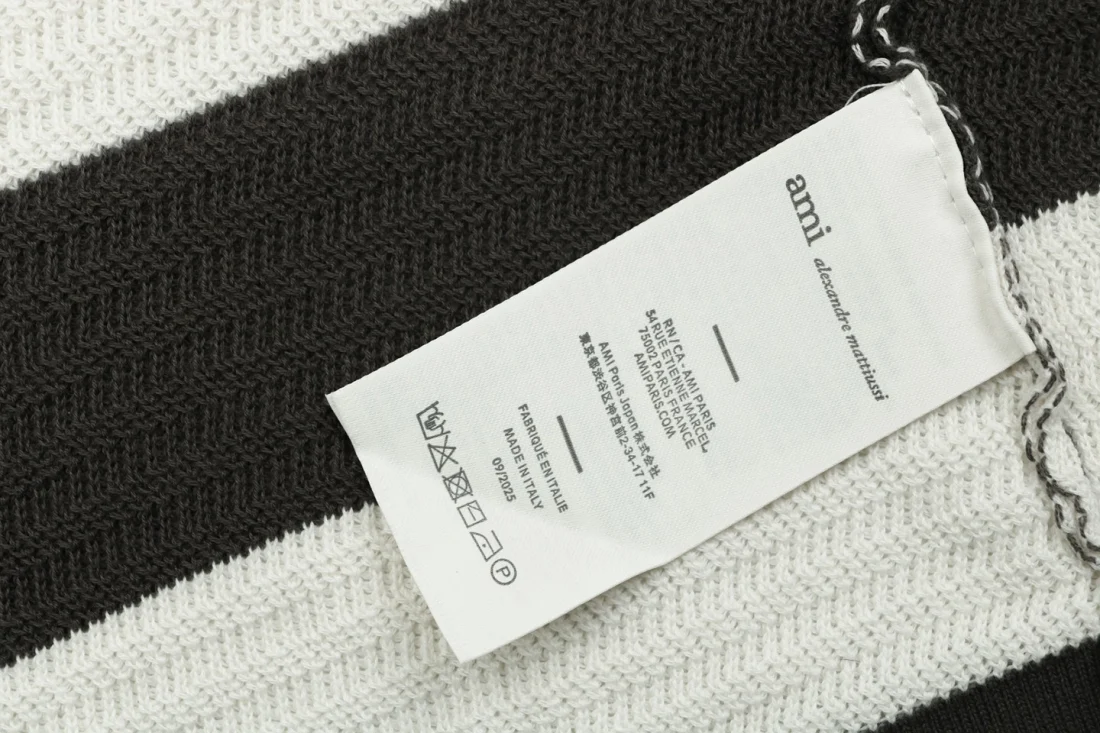 AMI Paris Ami de Coeur Striped Knit Polo Cardigan Wash label